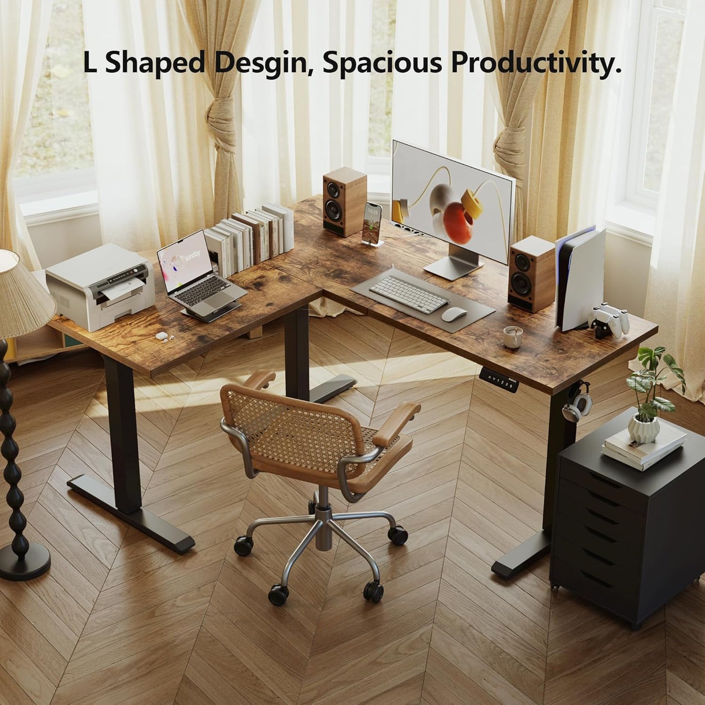 Agilestic 59 Inch L Shaped Standing Desk Adjustable Height, Electric Corner Standing Desk, Sit Stand Computer Table with Splice Board, Rustic Brown