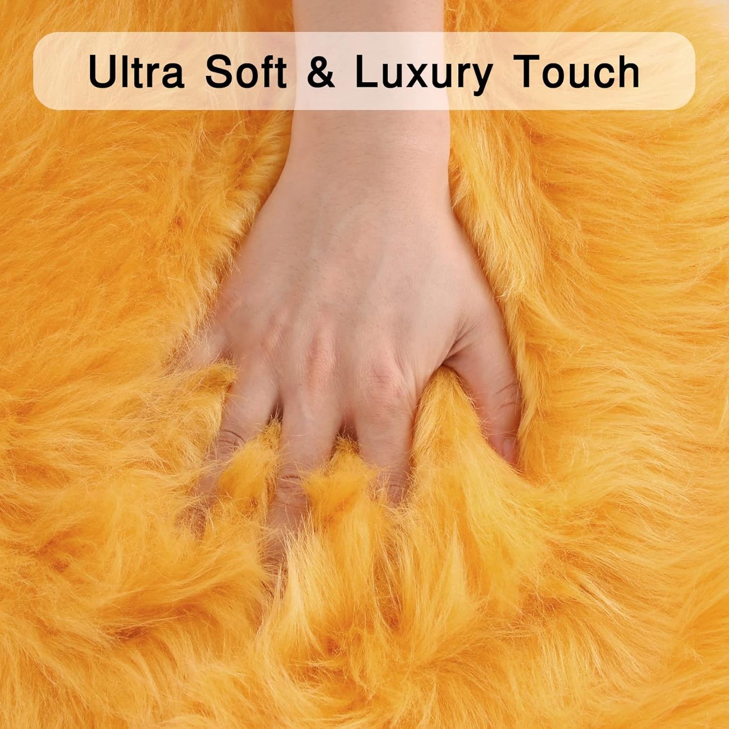 duduta Yellow Faux Sheepskin Throw Rug 2x3 ft, Fluffy Shag Fur Chair Cover Small Bedside Dorm Rug Non Slip Machine Washable