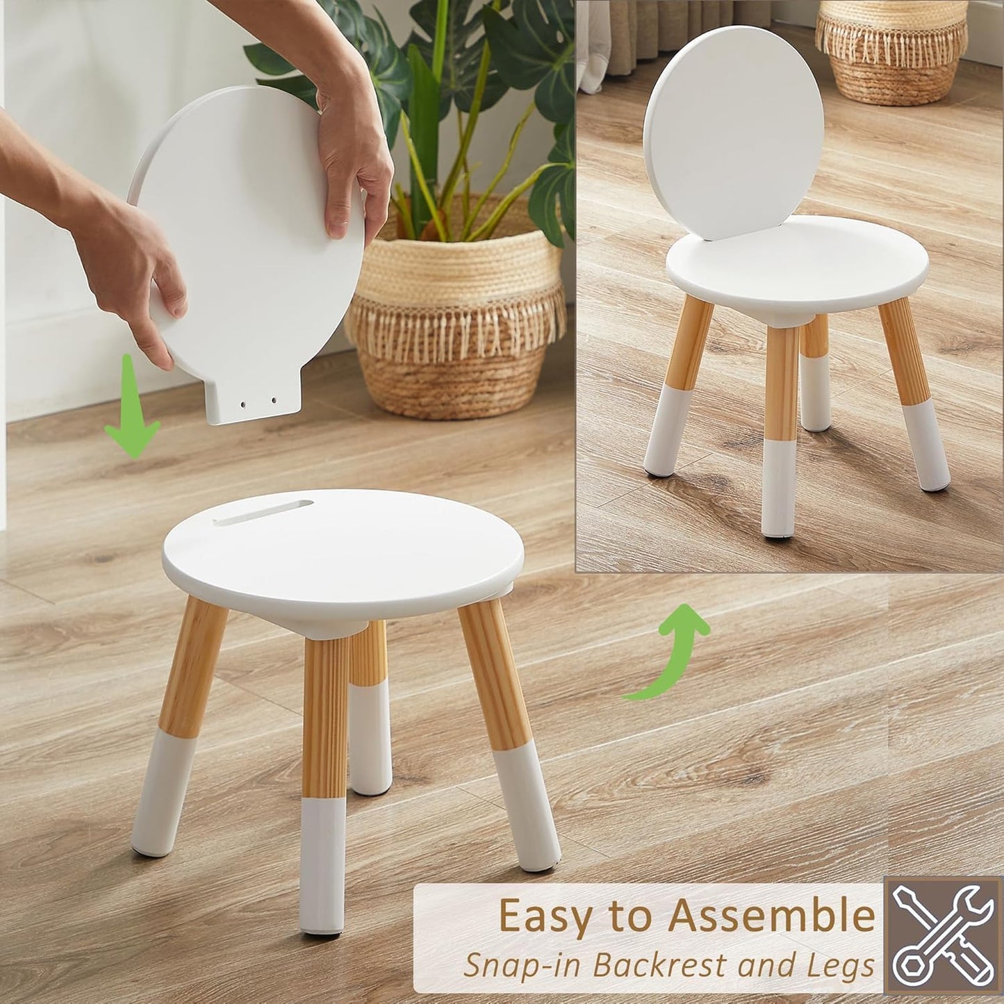 VECELO Round Table and Chair Set Playroom Furniture Wooden, Modern Minimalist Design, Compact Size, Easy Assembly, White