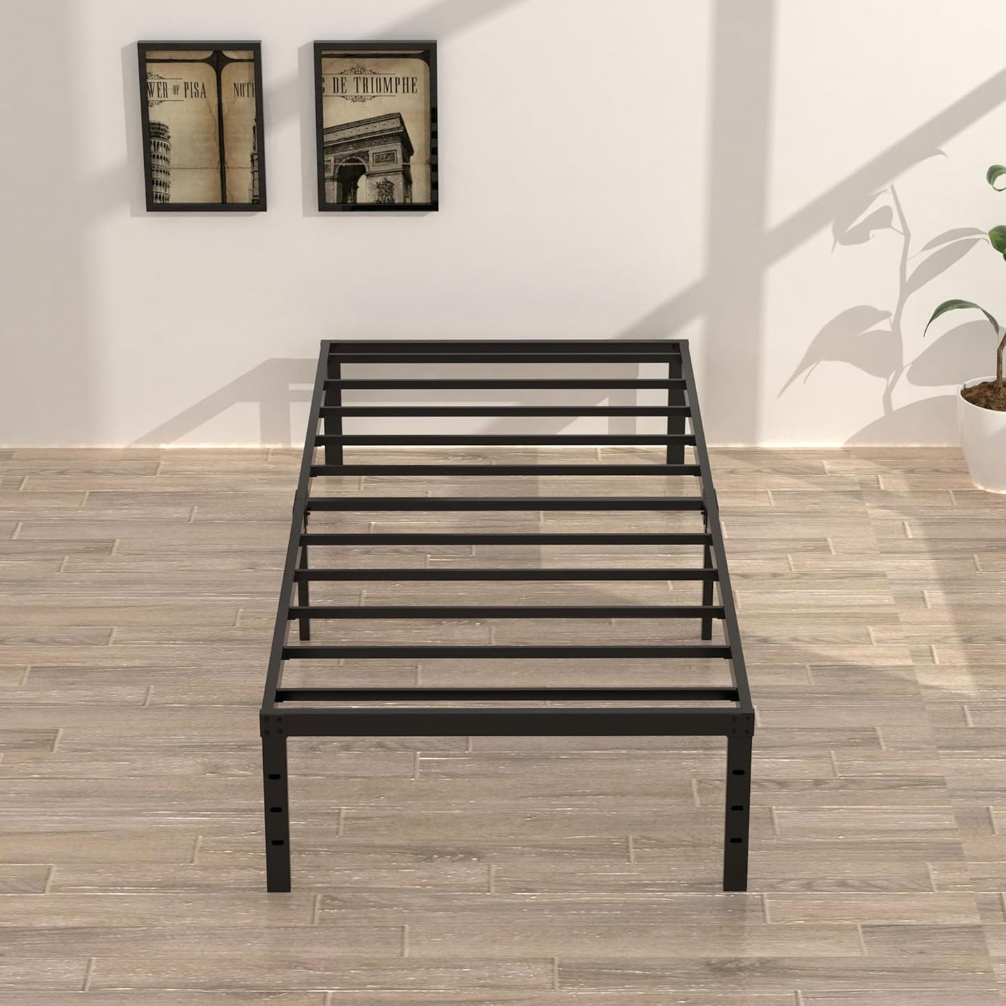 18 Inch Twin XL Bed Frames, Metal Platform Twin XL Bed Frame with High Storage, Eassy Assembly 2,500 Lbs Heavy Duty Bedframes, Black