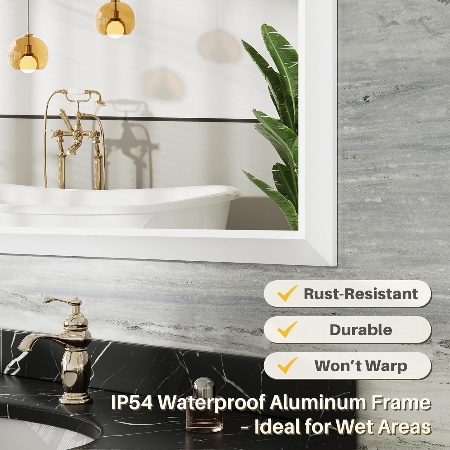 36x32 Inch White Bathroom Mirror for Wall, Thick Metal Framed Rectangle Mirrors for Over Sink, Bedroom, Living Room, Entryway, Anti-Rust, HD Tempered Glass