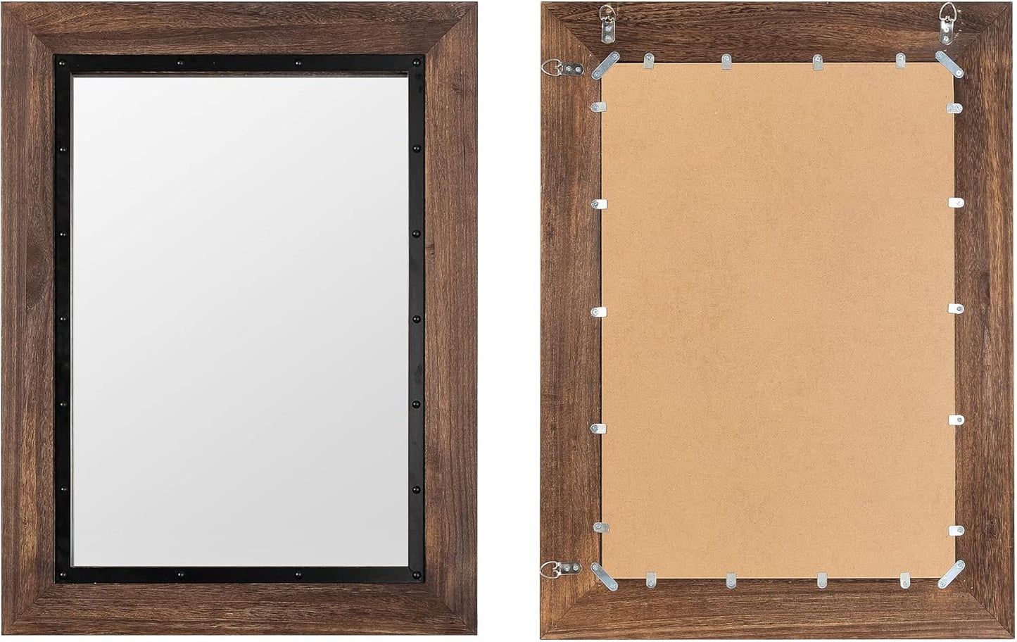YOSHOOT Rustic Wooden Framed Wall Mirror, 26"x18", Natural Wood and Iron Bathroom Vanity Mirror for Farmhouse Decor, Vertical or Horizontal Hanging