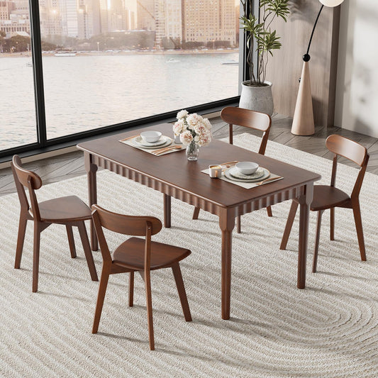 59 Inch Solid Wood Dining Table for 4-6, Farmhouse Kitchen Table with Large Tabletop, Mid Century Modern Table for Dining Room, Living Room, Kitchen, Easy Assembly, Walnut
