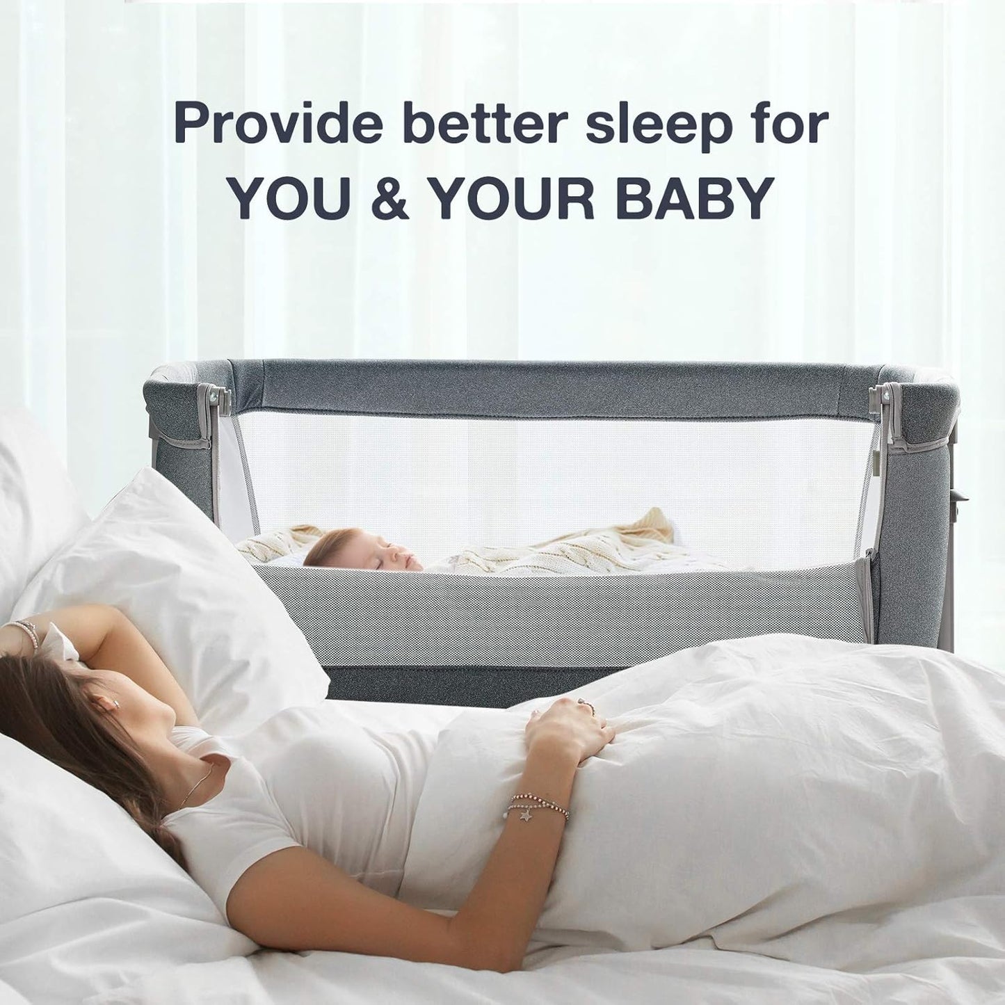 RONBEI Baby Bassinet Bedside Sleeper, Easy to Assemble Bassinets for Baby/Infants, Height Adjustable Bedside Bassinet for Newborn Baby