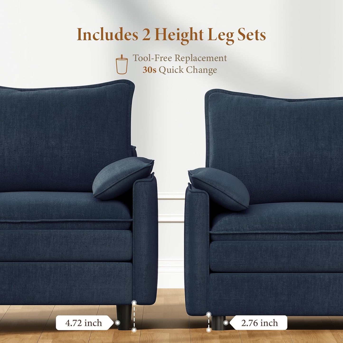 Vesgantti 74" Loveseat Sofa for Living Room, Comfy Cloud Couch Deep Seat Chenille Modern 2 Seater Small Sofa with Armrest Pillow, Easy Assembly for Small Spaces, Blue