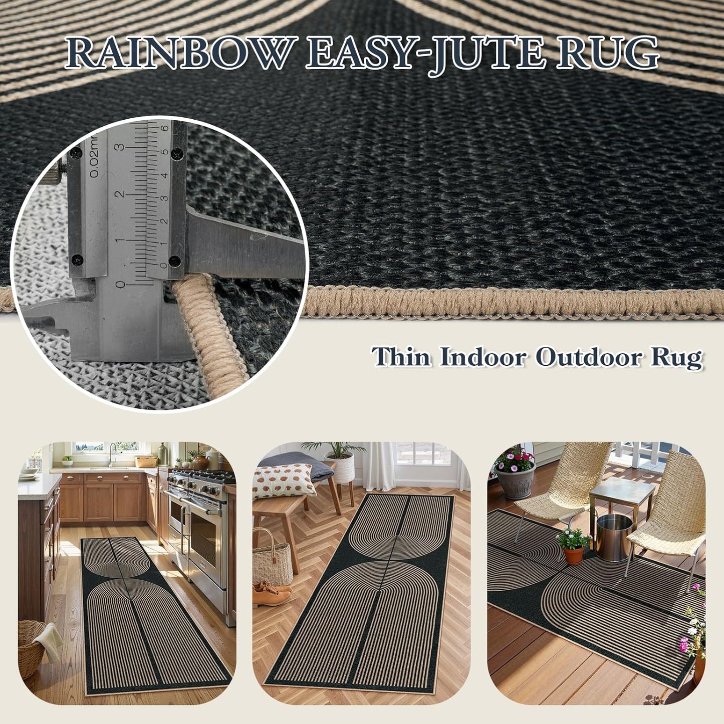 Lahome Modern Rainbow Hallway Runner Rug, 2x6 Washable Easy Jute Rugs for Entryway Kitchen Farmhouse Indoor Outdoor Carpet, Non Slip Runner for Porch Bedroom Laundry Front Door