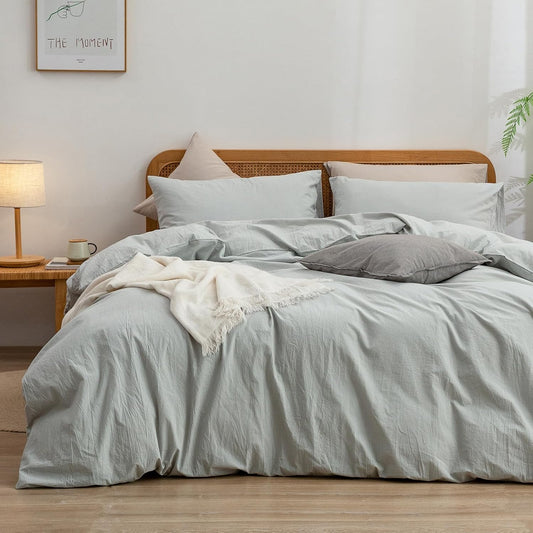 BESTOUCH Duvet Cover Set 100% Washed Cotton Linen Feel Super Soft Comfortable Chic Lightweight 3 PCs Home Bedding Set Solid Northern Droplet Grey Cal King