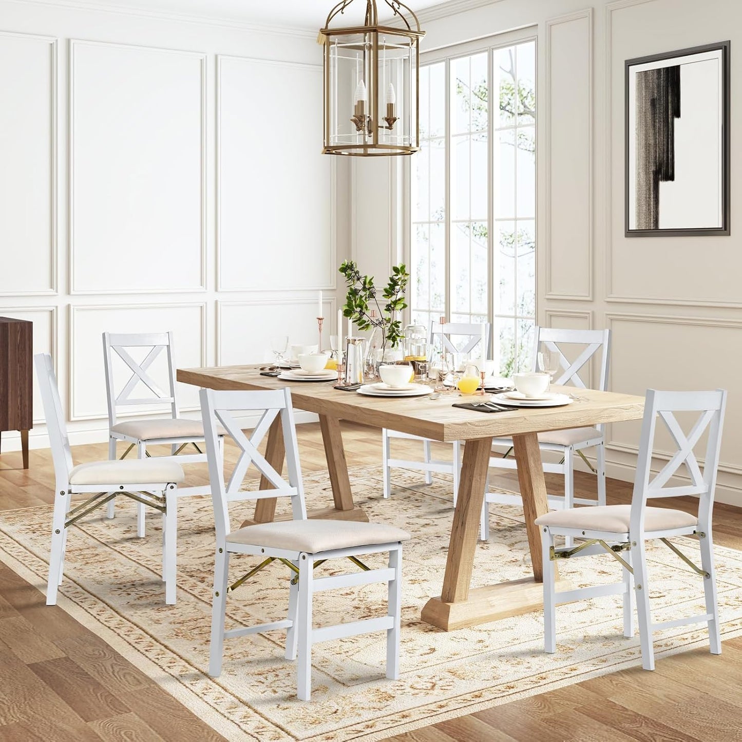 COLAMY Folding Dining Chairs Set of 6 – White Wooden Dining Room Chairs for Small Spaces, Pre-Assembled, Space Saving Kitchen & Dining Room Furniture, Indoor Outdoor Use