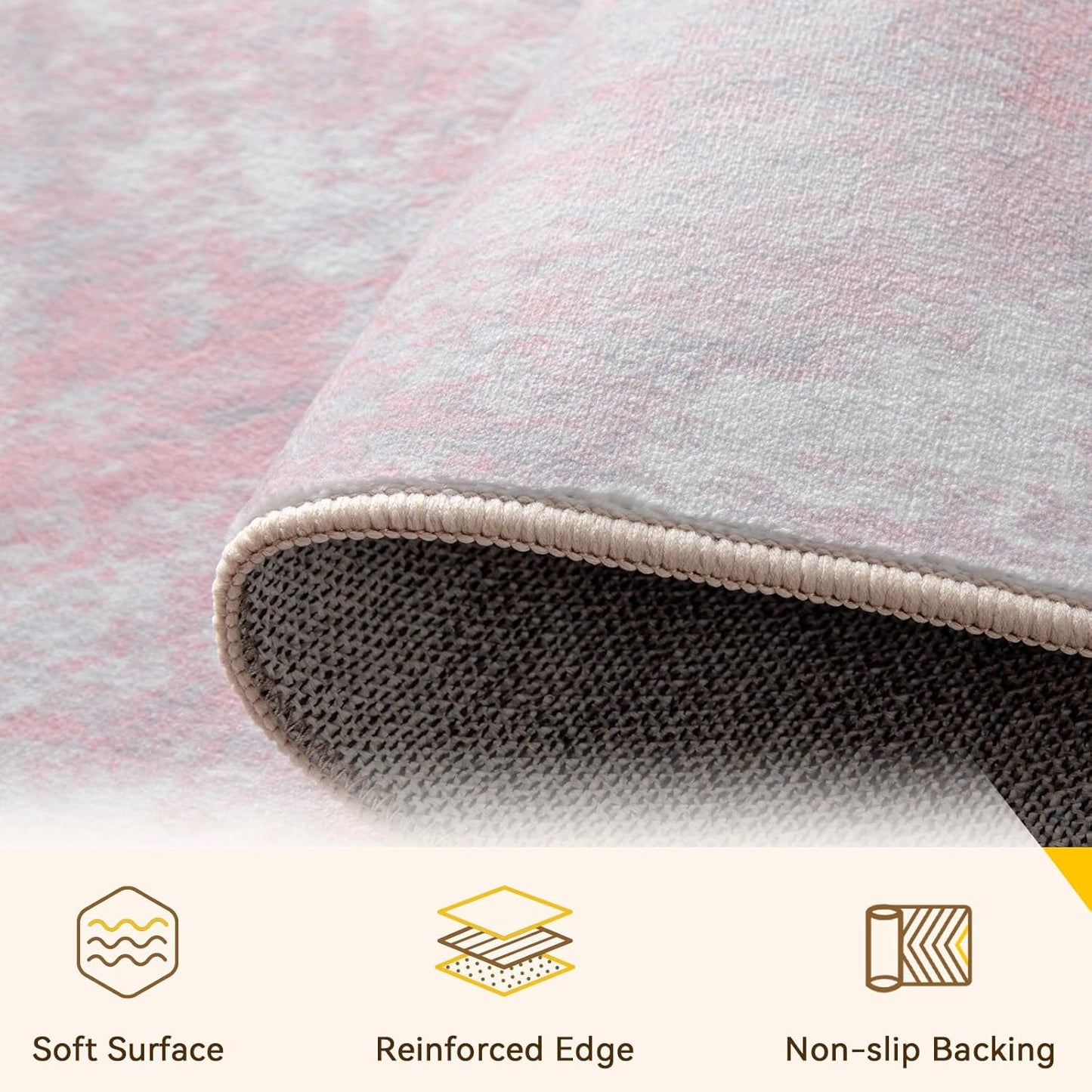 Washable Area Rugs 4ft Non-Slip Modern Abstract Soft for Living Room Entryway Bedroom Nursery, Print Pattern, Grey Pink