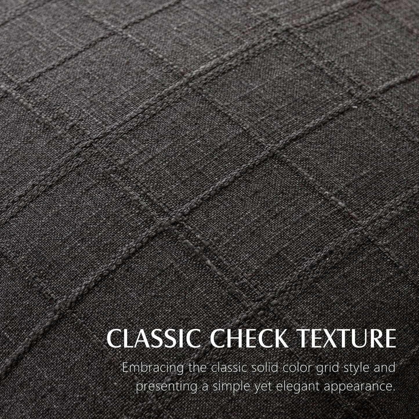 Foindtower Set of 2 Decorative Linen Check Throw Pillow Covers Neutral Farmhouse Vintage Cushion Covers Modern Boho Home Decor for Sofa Chair Couch Bedroom Living Room Outdoor,22×22 Inch,Charcoal