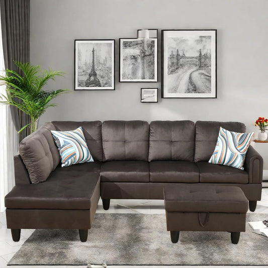 Convertible Sectional Couch, Large L Shaped Couch with Storage, Modern Modular 5-Seat Sectional Sofa with Ottomans for Living Room and Office, Dark Brown