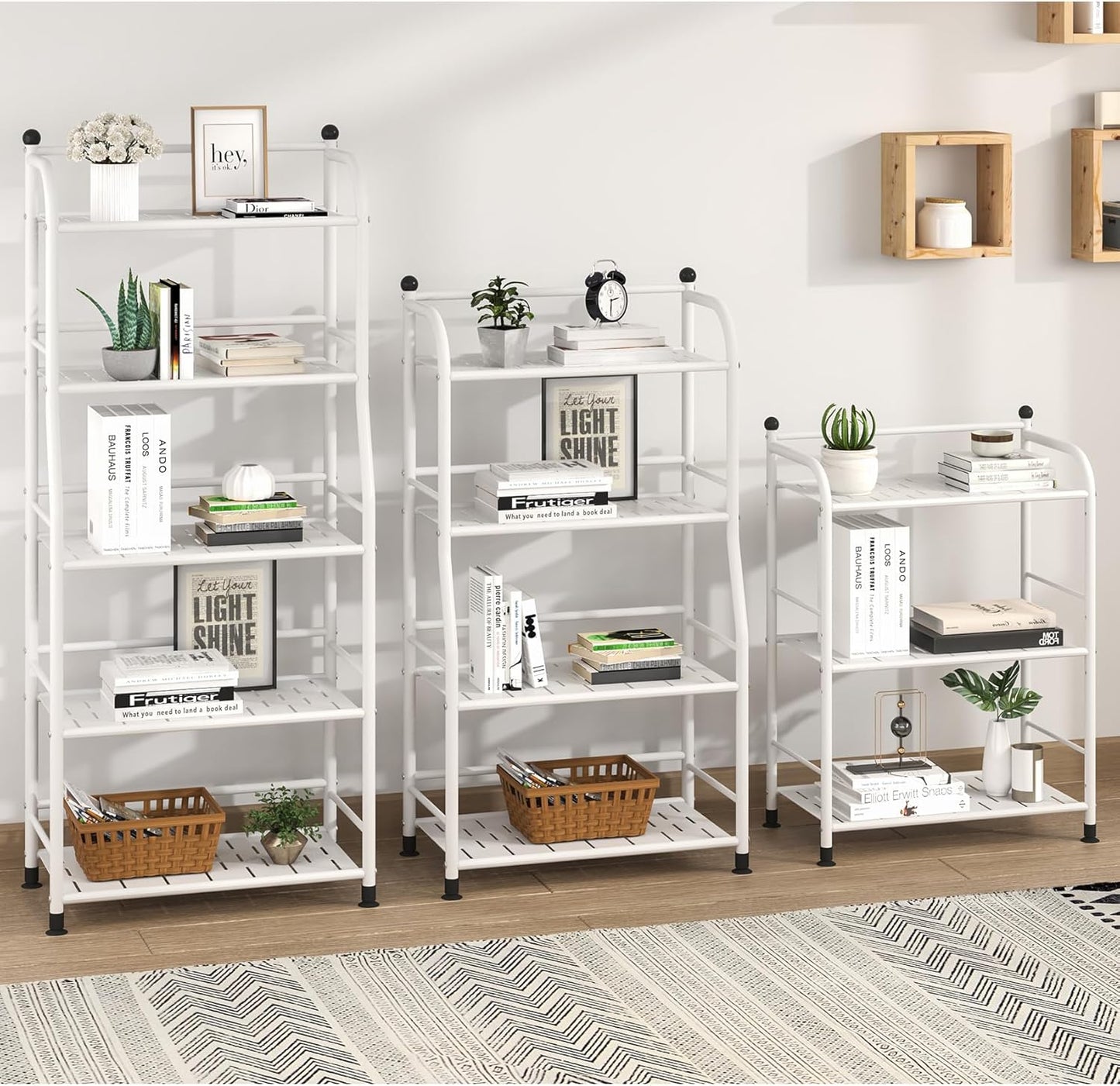 3 Tier Bathroom Storage Open Shelf Unit, Free-Standing Matte Metal Corner Rack Shelving for Kitchen, Living Room, Hallway (Matte White, 3 Tier)