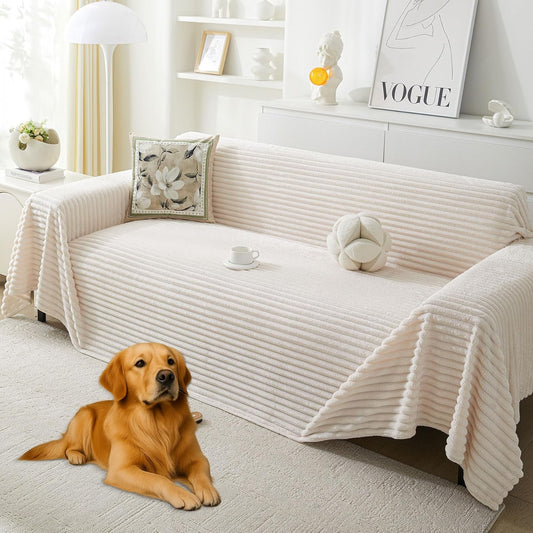 HAOMAIJIA Faux Fur Sofa Covers Couch Covers for 2 Cushion Couch Sofa Pet Friendly Soft Non Slip Couch Cover for Dogs Washable Sectional Couch Covers L Shape Furniture Protector (Off White, 71"x118")