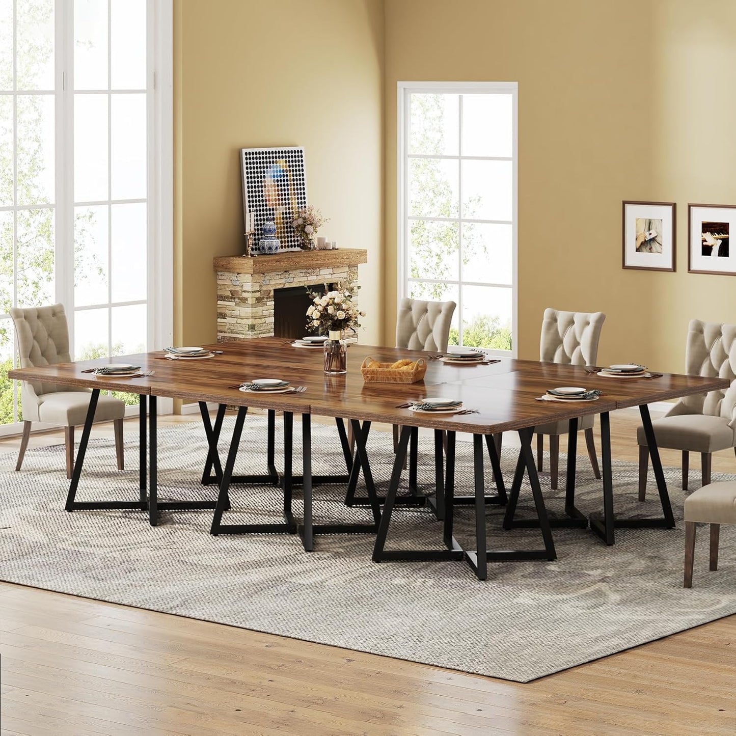Tribesigns Square Dining Table for 10, 31.5" Industrial Dinner Table with Metal Base, Kitchen Table for Dining Room, Small Space, Apartment, Rustic Brown & Black