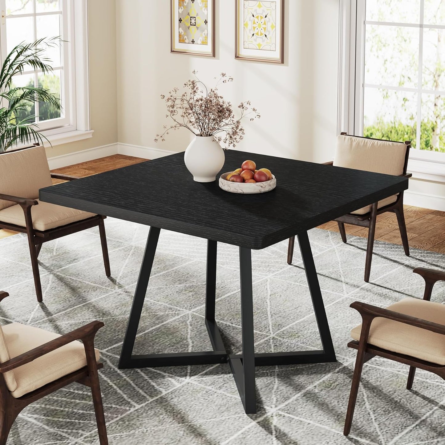 Tribesigns Square Dining Table for 2, 31.5" Industrial Dinner Table with Metal Base, Kitchen Table for Dining Room, Small Space, Apartment