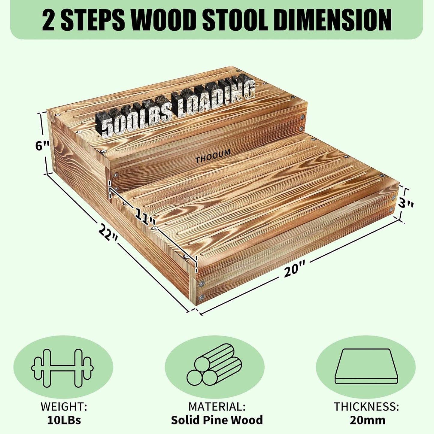 Wooden 2 Step Stool for High Beds, Moderate & Applicable 2-Step Stools for Seniors, Solid Wood steppingStool, Built-in Handle for Easy Carrying, 20.0" W