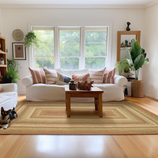 Homespice Harvest Jute Brown 6x9' Braided Rug for Living Room, Bedroom Rug and Dining Room. Pet Friendly. Decor Styles- Farmhouse Rug, Rustic, Vintage, Cottage, Primitive, Country, Boho Rug