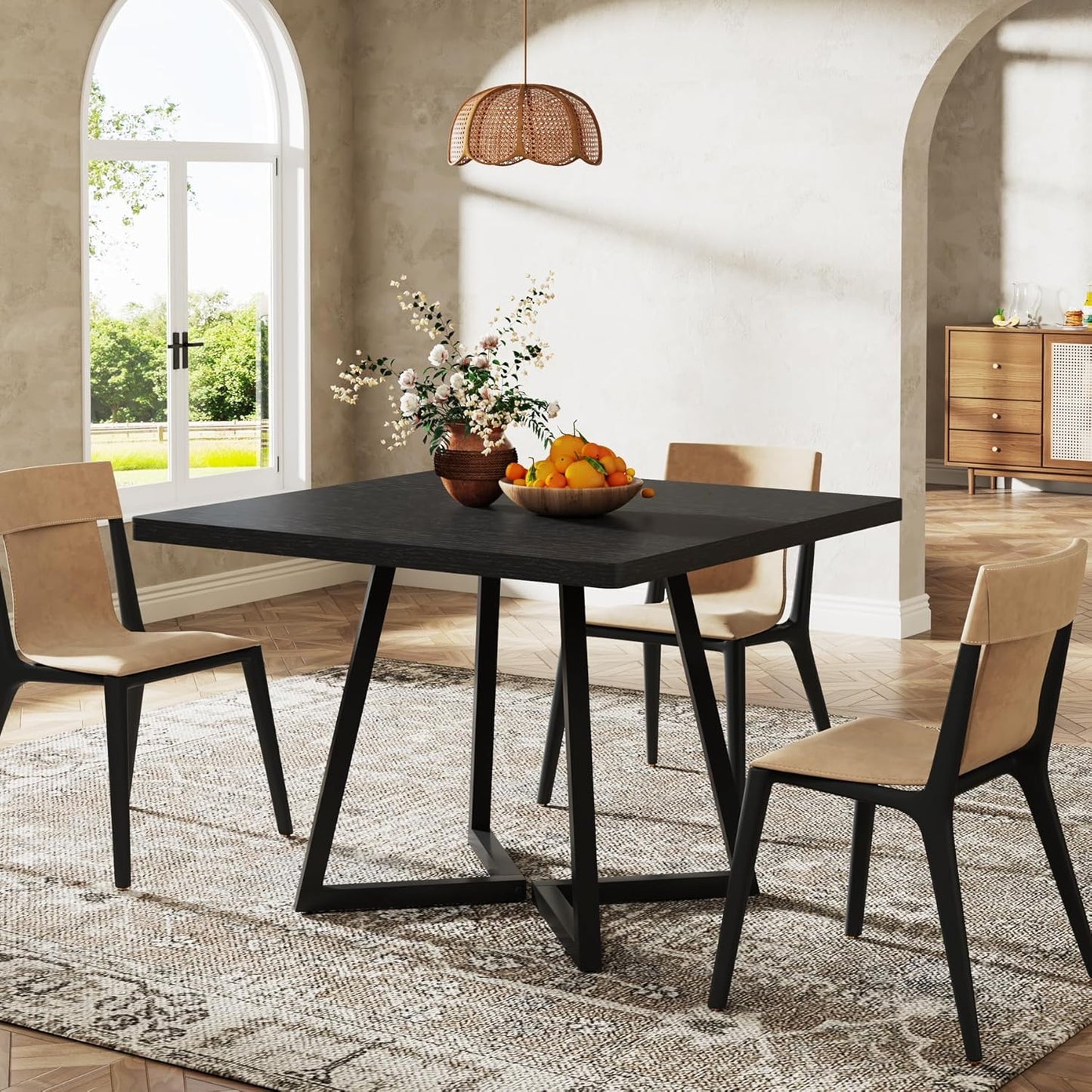 Tribesigns Square Dining Table for 6, 31.5" Industrial Dinner Table with Metal Base, Kitchen Table for Dining Room, Small Space, Apartment, Black