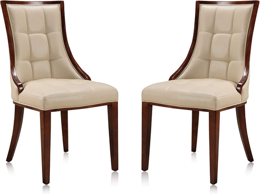 Manhattan Comfort Fifth Avenue Faux Leather Dining Chairs, Parsons Accent Furniture with Padded Wingback Seat, Fine Rectangular Stitching and Solid Beech Wood Frame, Set of 2, Cream