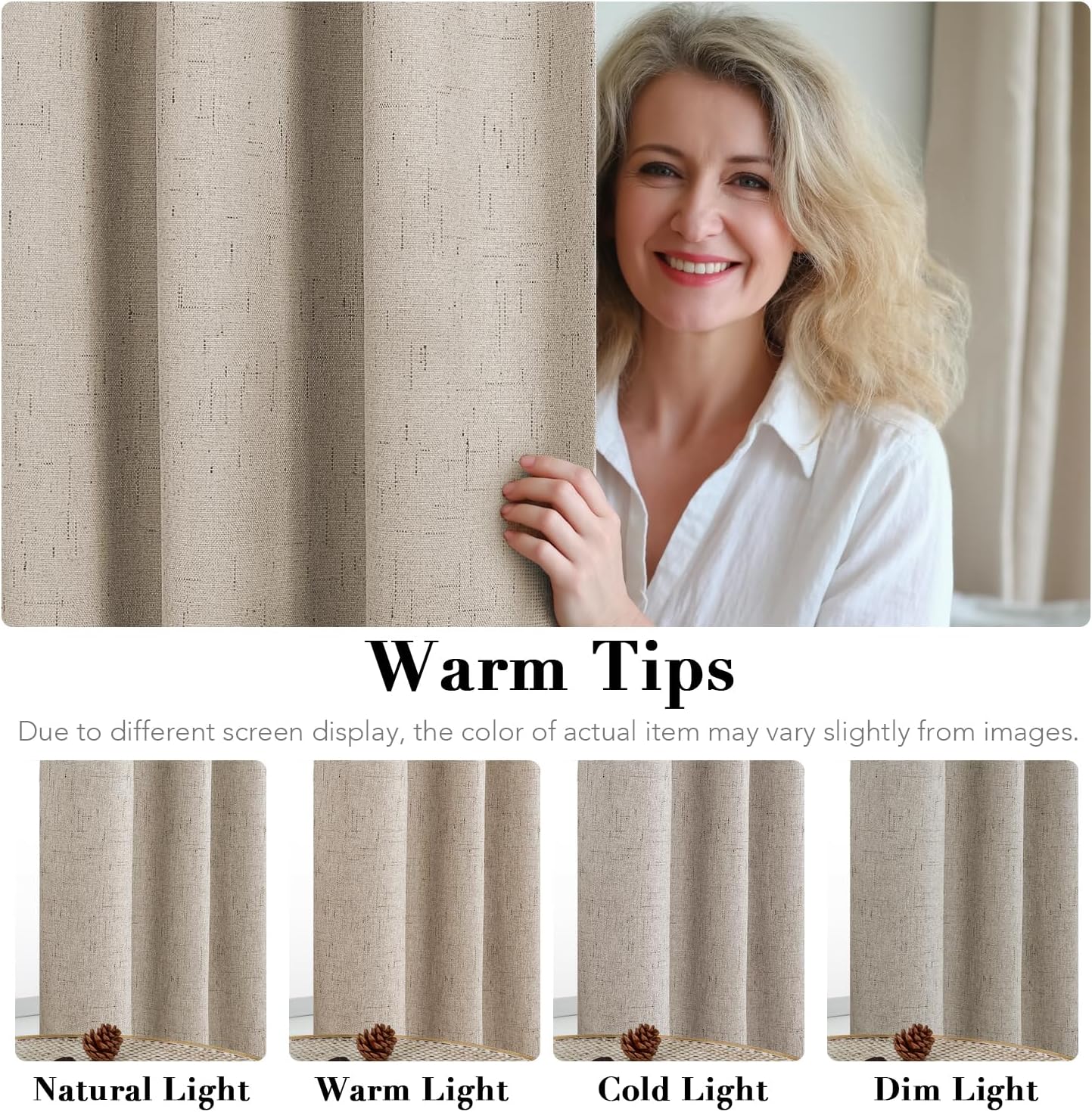 H.VERSAILTEX Linen Blackout Curtains Durable Thick Textured Linen Look 100% Blackout Patio Door Curtain Anti Rust Grommet Extra Wide Sliding Door Curtain Panel, Cobblestone, W100 x L108 inch