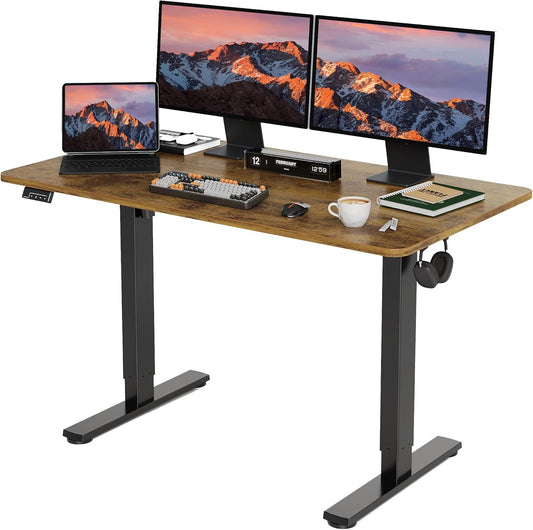 Electric Standing Desk Adjustable Height, 48x24 Inches Sit Stand up Desktop for Home Office, Ergonomic Rising Computer Table with Memory Preset, Rustic Brown