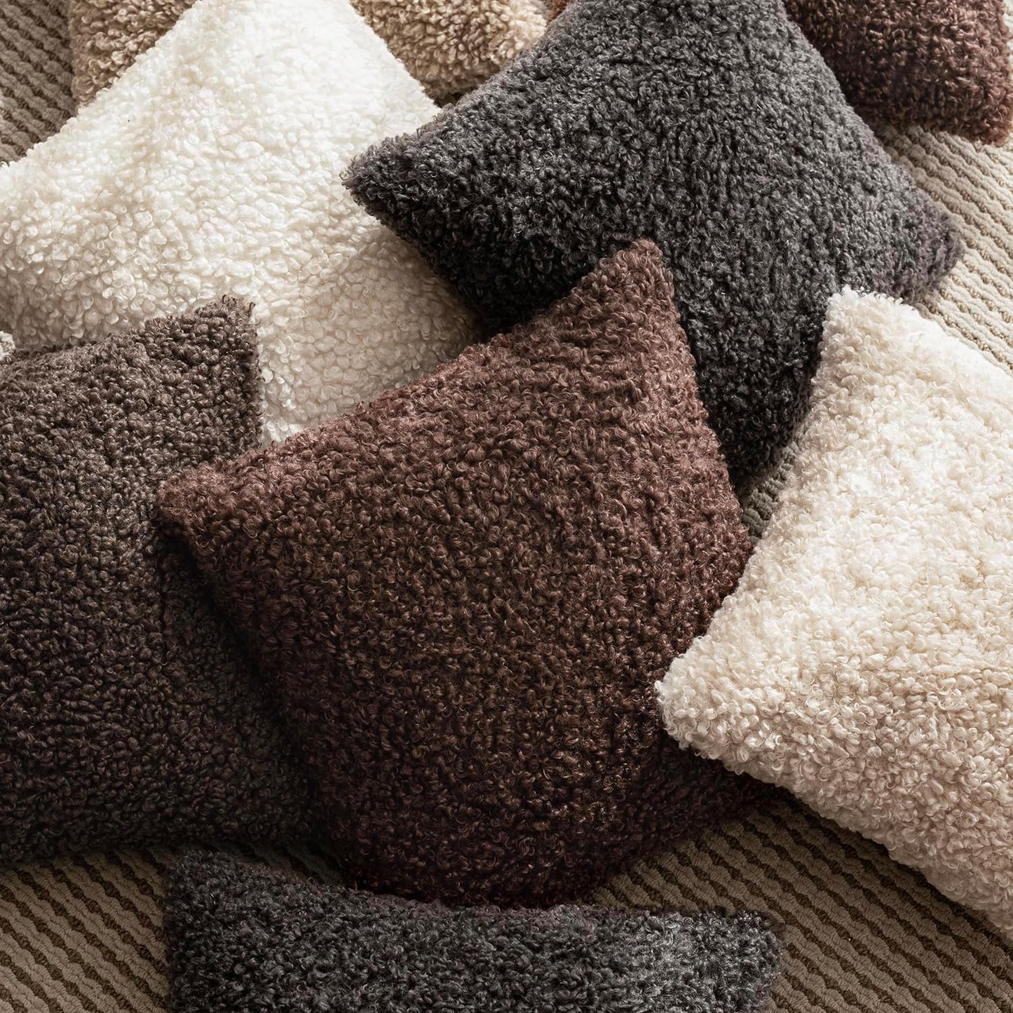 Foindtower Set of 2 Curly Teddy Wool Pillow Covers Decorative Boucle Textured Lumbar Throw Pillow Faux Fur Sherpa Pillowcases Sheepskin Fuzzy Cushion Case for Sofa Bedroom Car 12"x20" Dark Gray