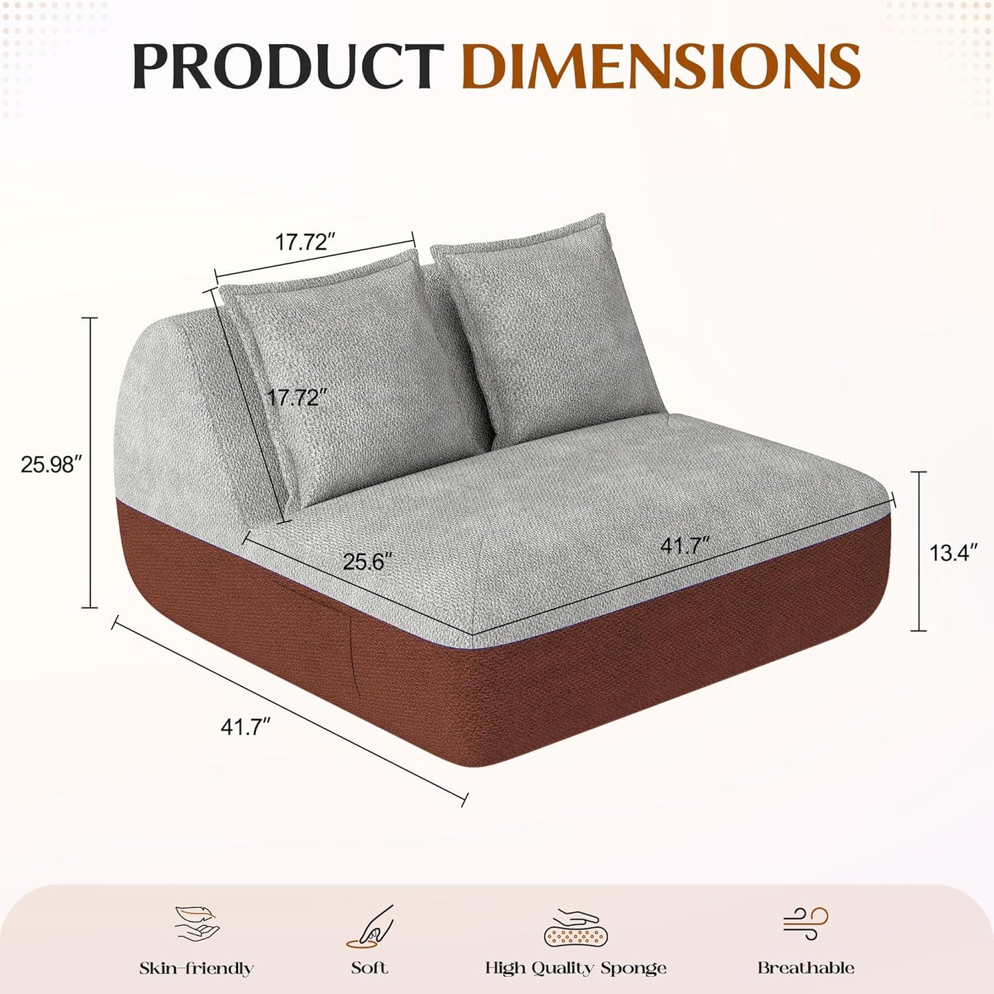 Hobestluk Small Sofa Couch Lounge Sofa Chair for Living Room, Comfy Memory Foam Couch, Mini Sofa with Side Pocket for Living Room, Bedroom (Terracotta+Light Grey)