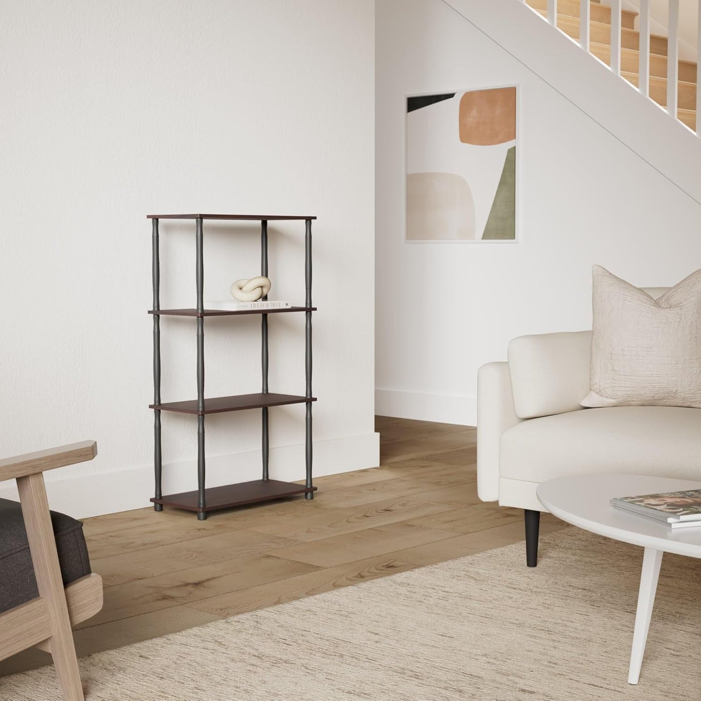 Furinno Turn-N-Tube 4-Tier Multipurpose Shelf Display Rack, Classic Tubes, Dark Cherry/Black