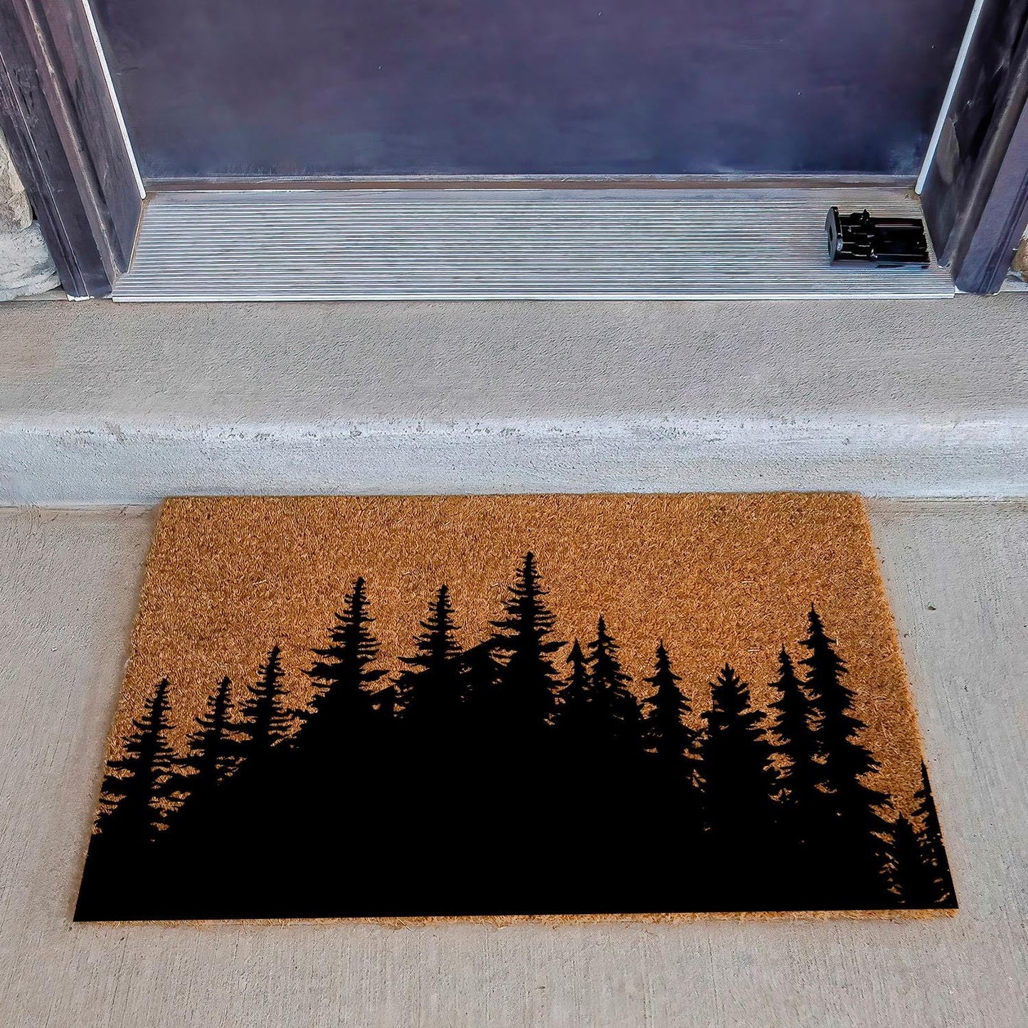 Funny Coir Doormat Tree Line Forest Landscape Front Door Mats Entryway Outdoor Mat with Heavy Duty Front Porch Welcome Mats Entry Natural Coir Brown Prank Novelty Gift Outdoor Mat 23.7x15.7 inch