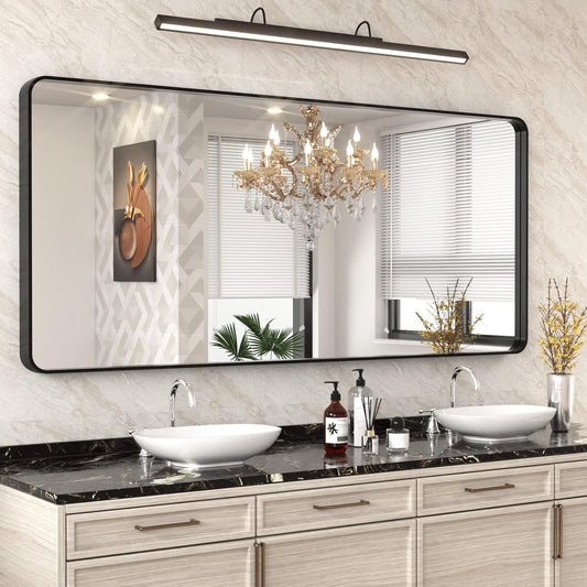 WEER Black Metal Framed Mirror 72X32 Inch, Black Bathroom Vanity Mirror, Rounded Rectangle Matte Black Bathroom Mirror for Wall, Tempered Glass, Anti-Rust, Hangs Horizontal or Vertical