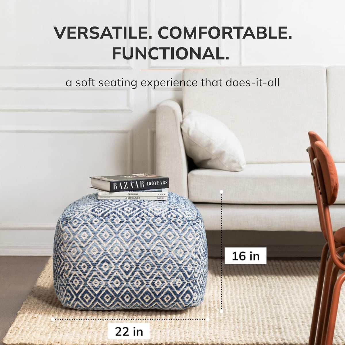 Anji Mountain 22"x22"x16" Handmade & Handcrafted Ottoman Pouf Comfortable Pouf Ottoman Foot Rest & Home Décor Accent for Living Room, Bedroom, Nursery, Kids Room, Patio