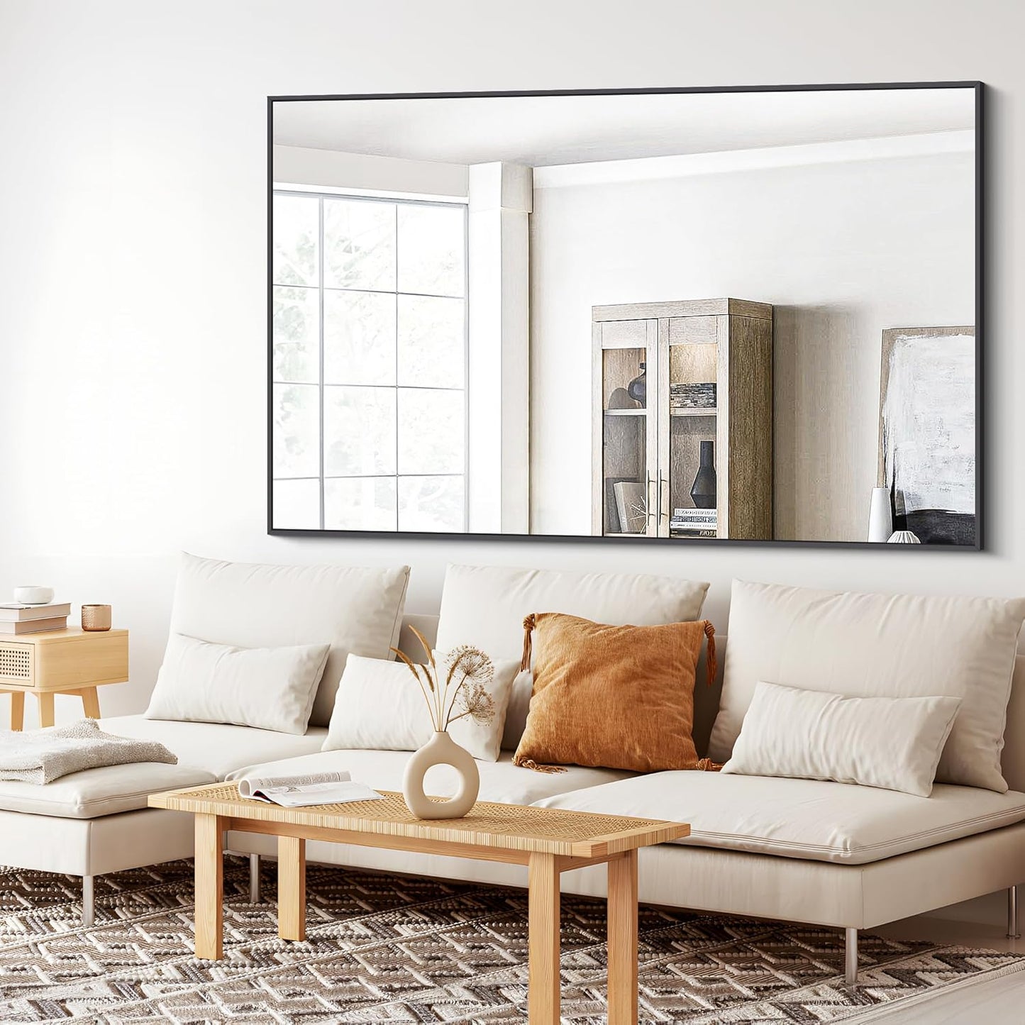 BONEWEI Bathroom Mirror,55x36 inch Large Wall Mirror for Bathroom Wall Mounted Black Rectangle Corner Mirrors,Black Bathroom Mirror for Living Room,Farmhouse,Bedroom Entryway,Horizontal/Vertical