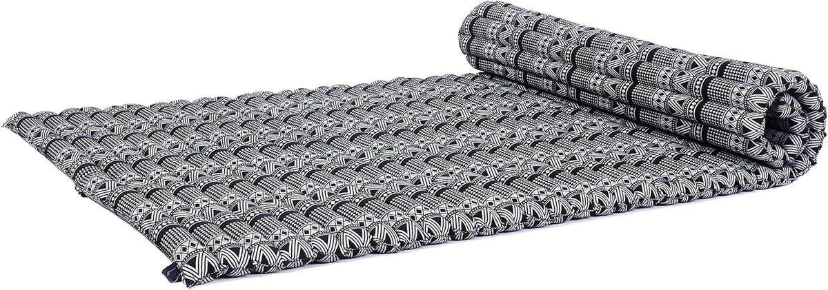 Leewadee - Kapok Roll Mat – Handcrafted Folding Sleep & Relaxation Mattress from Thailand, Ideal as Guest Bed, Camping Mat, Yoga Mat or Traditional Futon, 75 x 39 inches, Black White