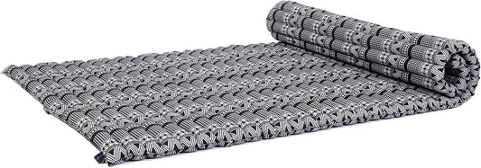 Leewadee - Kapok Roll Mat – Handcrafted Folding Sleep & Relaxation Mattress from Thailand, Ideal as Guest Bed, Camping Mat, Yoga Mat or Traditional Futon, 75 x 39 inches, Black White