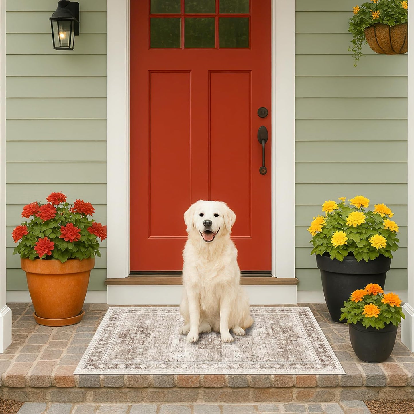 2x4 Boho Runner Rug, Neutral Farmhouse Entryway Rugs, Small Throw Runners for Hallway Bedroom Kitchen, Vintage Floral Design & Non-Slip Low-Pile Washable Stain Resistant Beige Latte