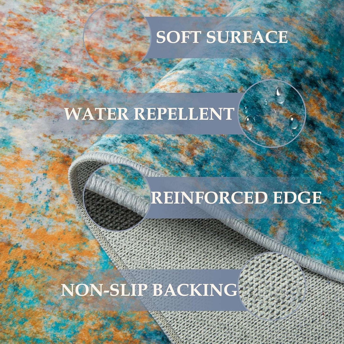 Washable Area Rugs 2'x10' Non-Slip Modern Abstract Soft for Living Room Entryway Bedroom Nursery, Print Pattern, Teal Blue Green Orange Rust Red Colorful