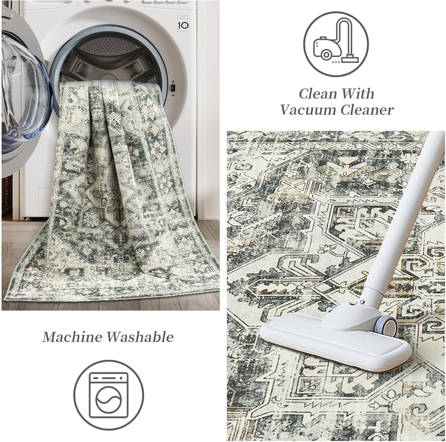 zesthome 9x12 Area Rugs,Stain Resistant Washable Rug,Ultra-Thin Rugs for Living Room,Bedroom,Non-Slip Backing Home Decor Large Area Rug (Grey/Beige,9'x12')