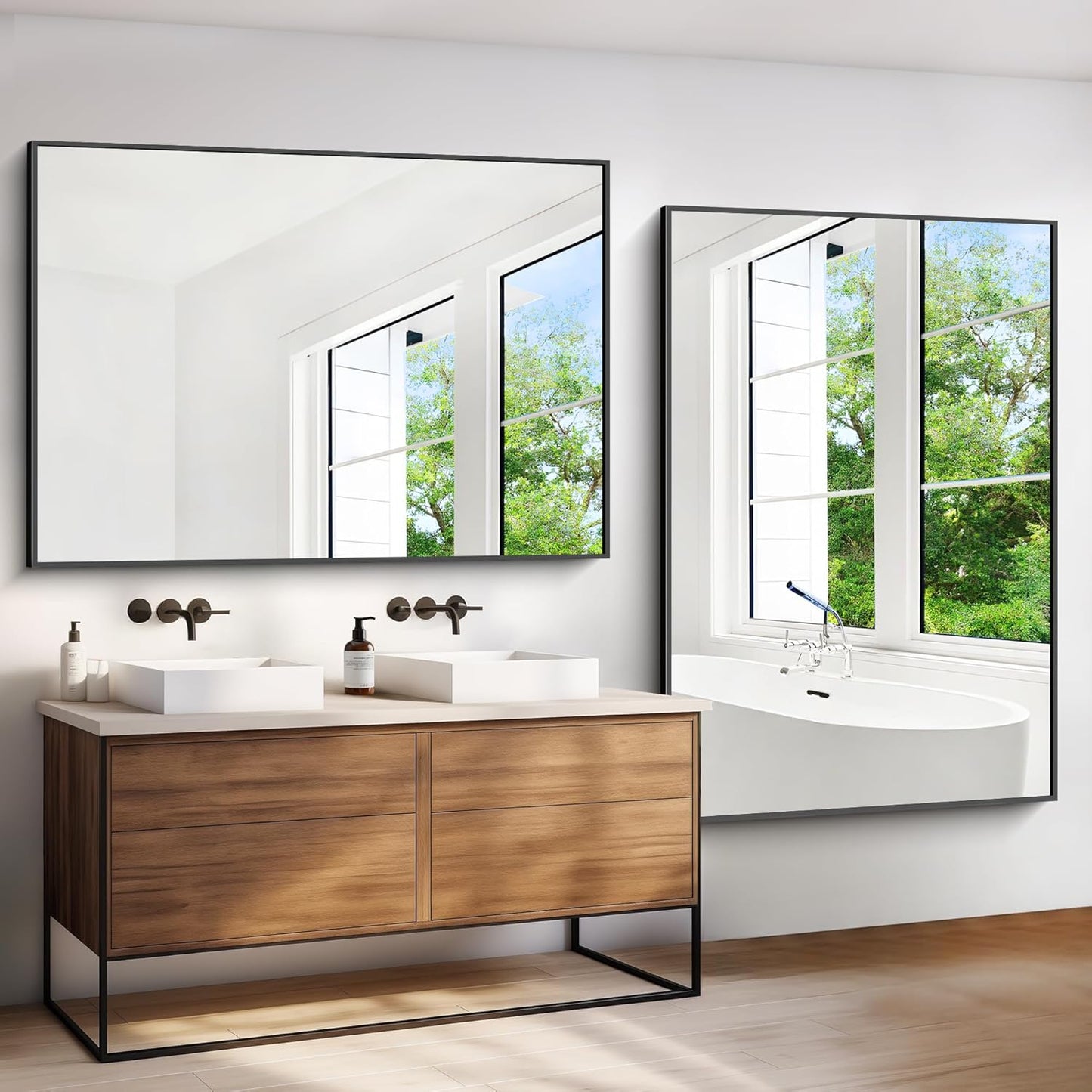 BONEWEI Bathroom Mirror,60x40 inch Bathroom Mirrors for Over Sink,Large Wall Mirror for Bathroom Wall Mounted Rectangle Mirrors,Black Vanity Mirror for Living Room,Bedroom Entryway,Horizontal/Vertical