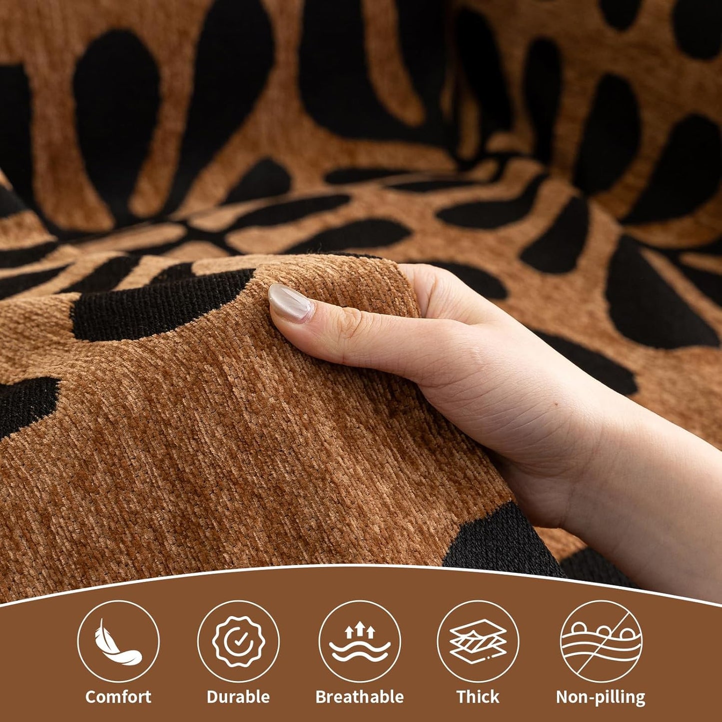 HANDONTIME Boho Couch Cover Geometric Striped Pet Covers for Couches and Sofas Copper Brown and Black Dog Cover for Couch Pet Friendly Chenille Sectional Sofa Covers for Pets Washable, 71" X 150"