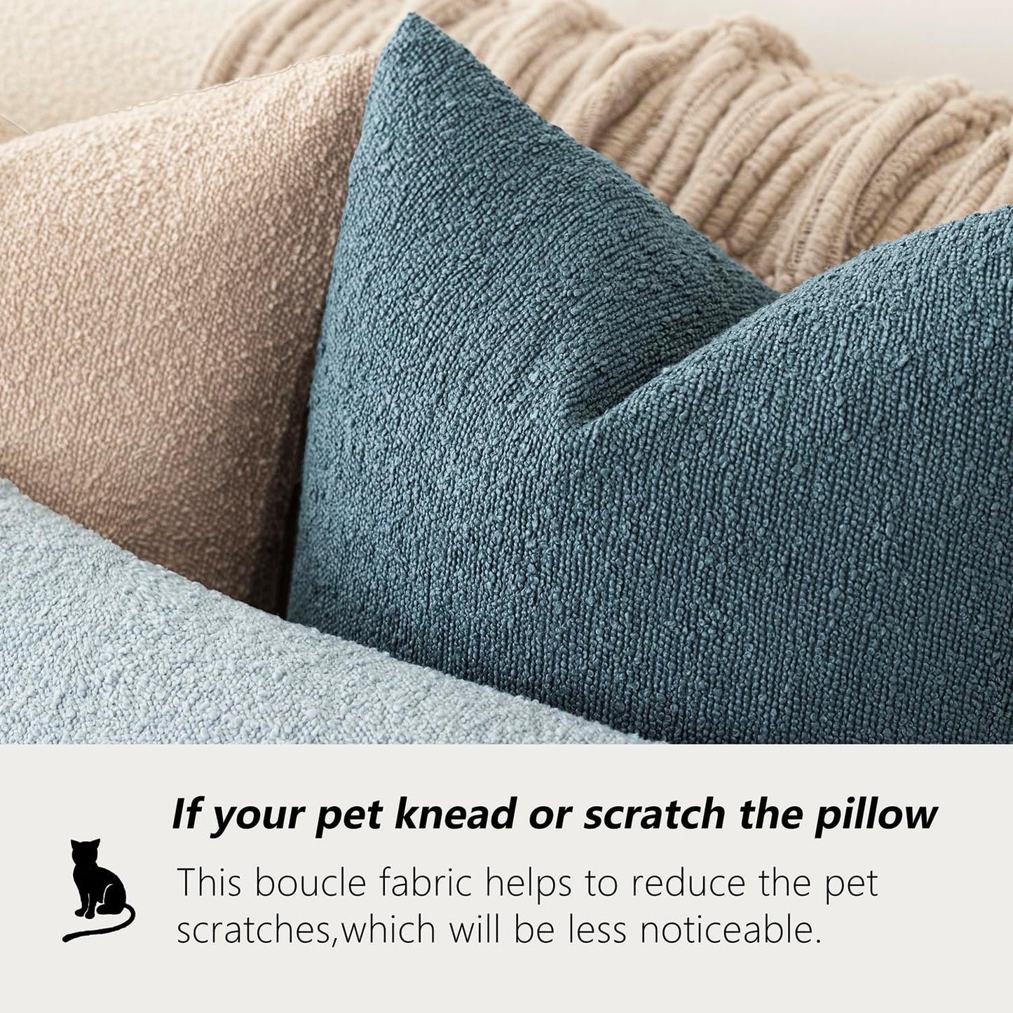 Foindtower Pack of 2, Decorative Textured Boucle Throw Pillow Covers Accent Solid Pillow Cases Cozy Soft Couch Cushion Case for Chair Sofa Bedroom Living Room Home Decor 22x22 Inch Misty Blue