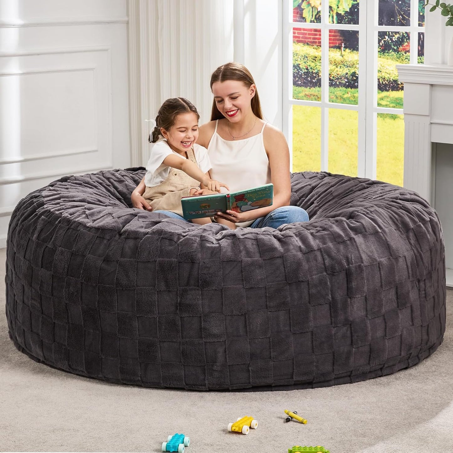 Hobestluk Bean Bag Chairs Beanbag Chair with Filler Adult Bean Bags with Fluffy Cover, Giant Bean Bag Chairs for Adults for Living Room, Bedroom (Dark Grey, 6FT - 70" x 70" x 15")