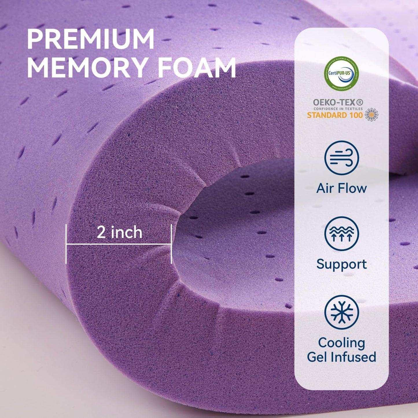 BDEUS Dual Layer 5 Inch Memory Foam Mattress Topper California King Size, 2 Inch Gel Memory Foam Plus 3 Inch 1450 GSM Down Alternative Quilted Pillow Top Mattress Pad Cover,Dark Gray