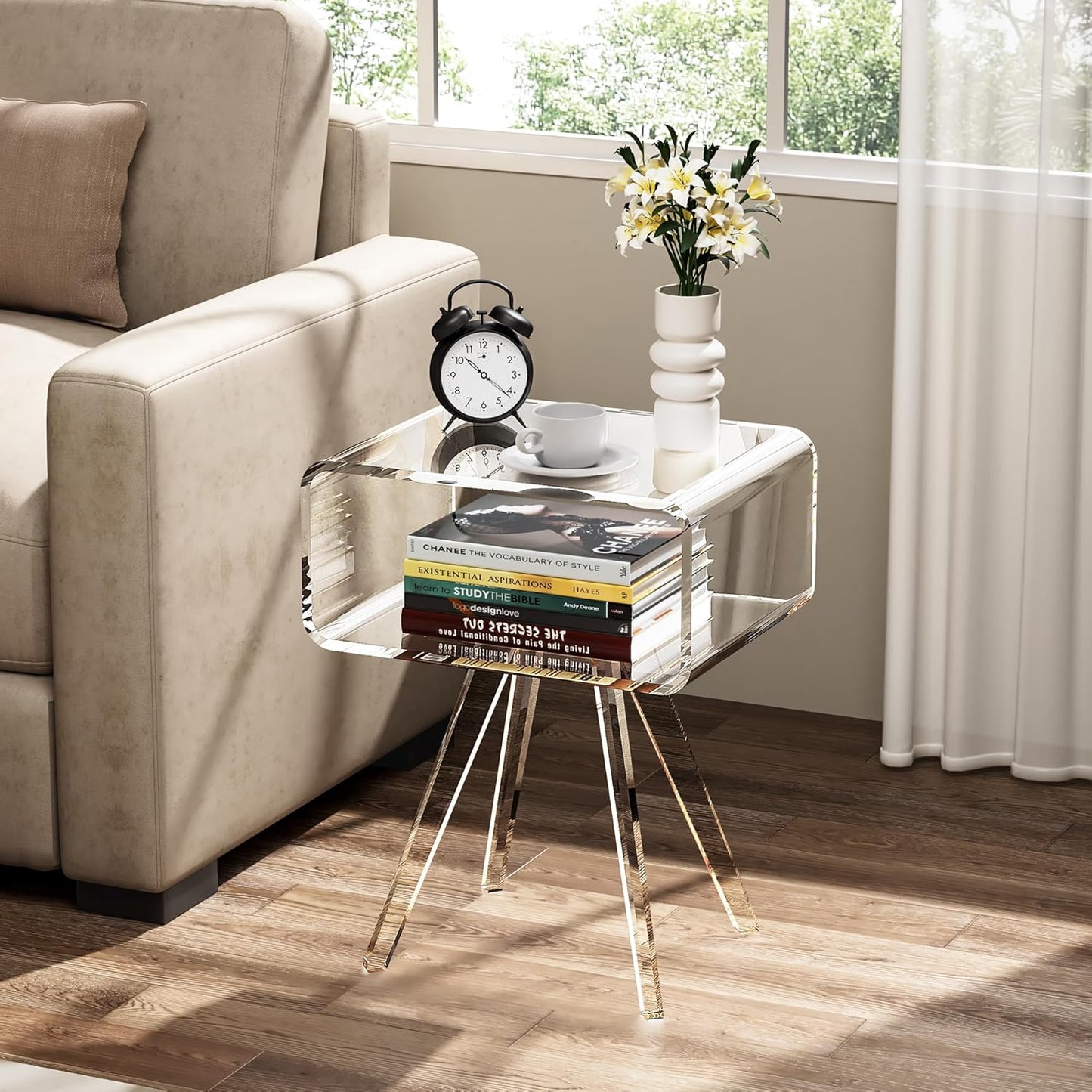 Acrylic Side Table, Acrylic Nightstand Bedside Table for Bedroom (Clear, 16.1'' x 11.8'' x 19.7'')
