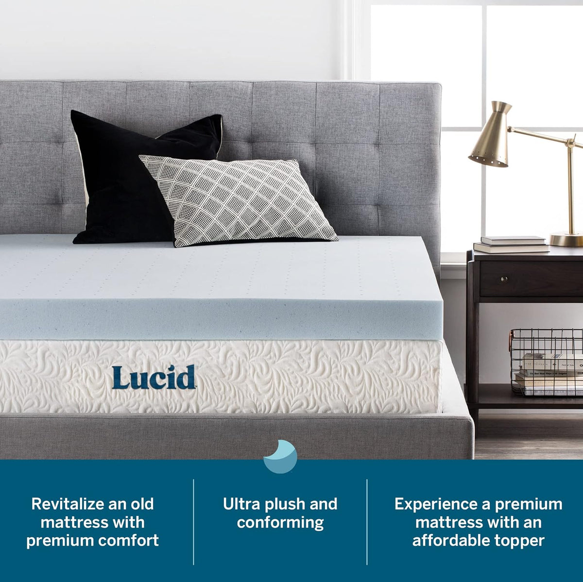 Lucid 4 Inch Mattress Topper - California King Size - Cooling Gel Infused Memory Foam - Plush Feel Pressure Relieving Bed Topper - Mattress Pad – Ventilated Breathable Design – CertiPur Certified