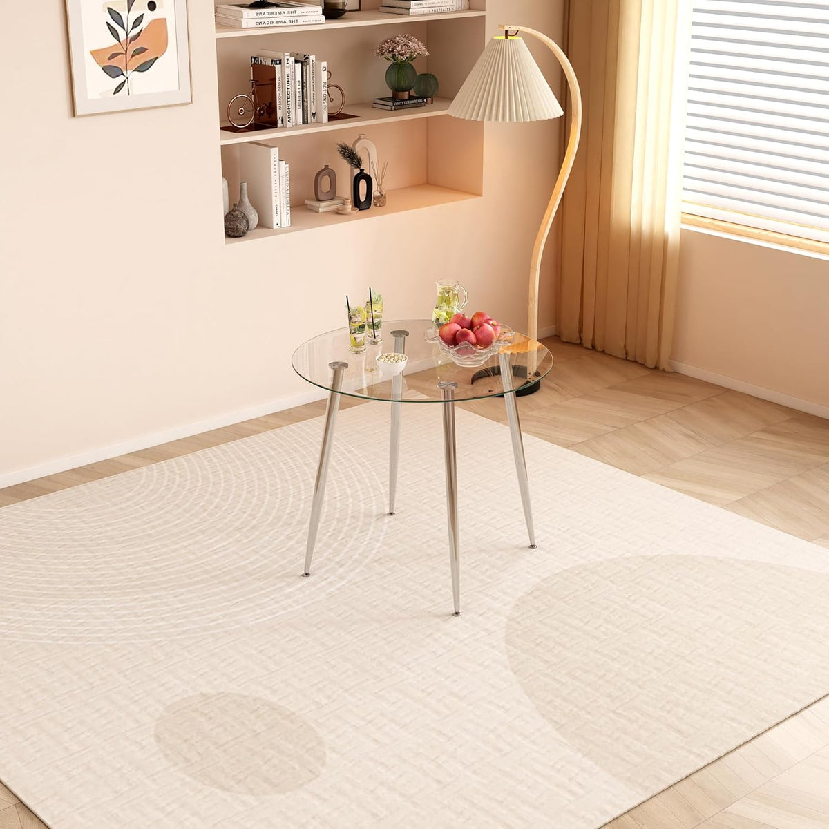 Tempered Glass Dining Table 32 inch Round Kitchen Table with Silver Metal Legs Modern Dinner Table for Dining Room Kitchen Small Space