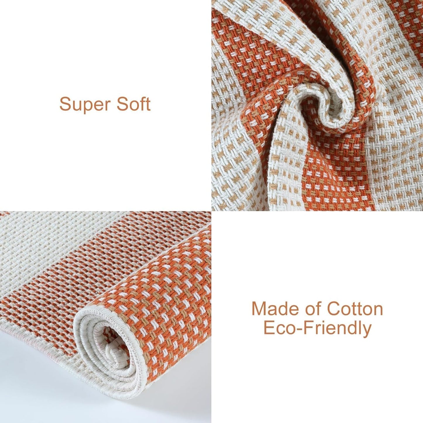 OJIA Outdoor Patio Rug 5'x7', Striped Outdoor Rugs Washable Checkered Area Rugs Cotton Woven Indoor Accent Rugs for Bedroom/Living Room/Front Porch/Deck/Backyard/Camping (Orange/White/Tan)
