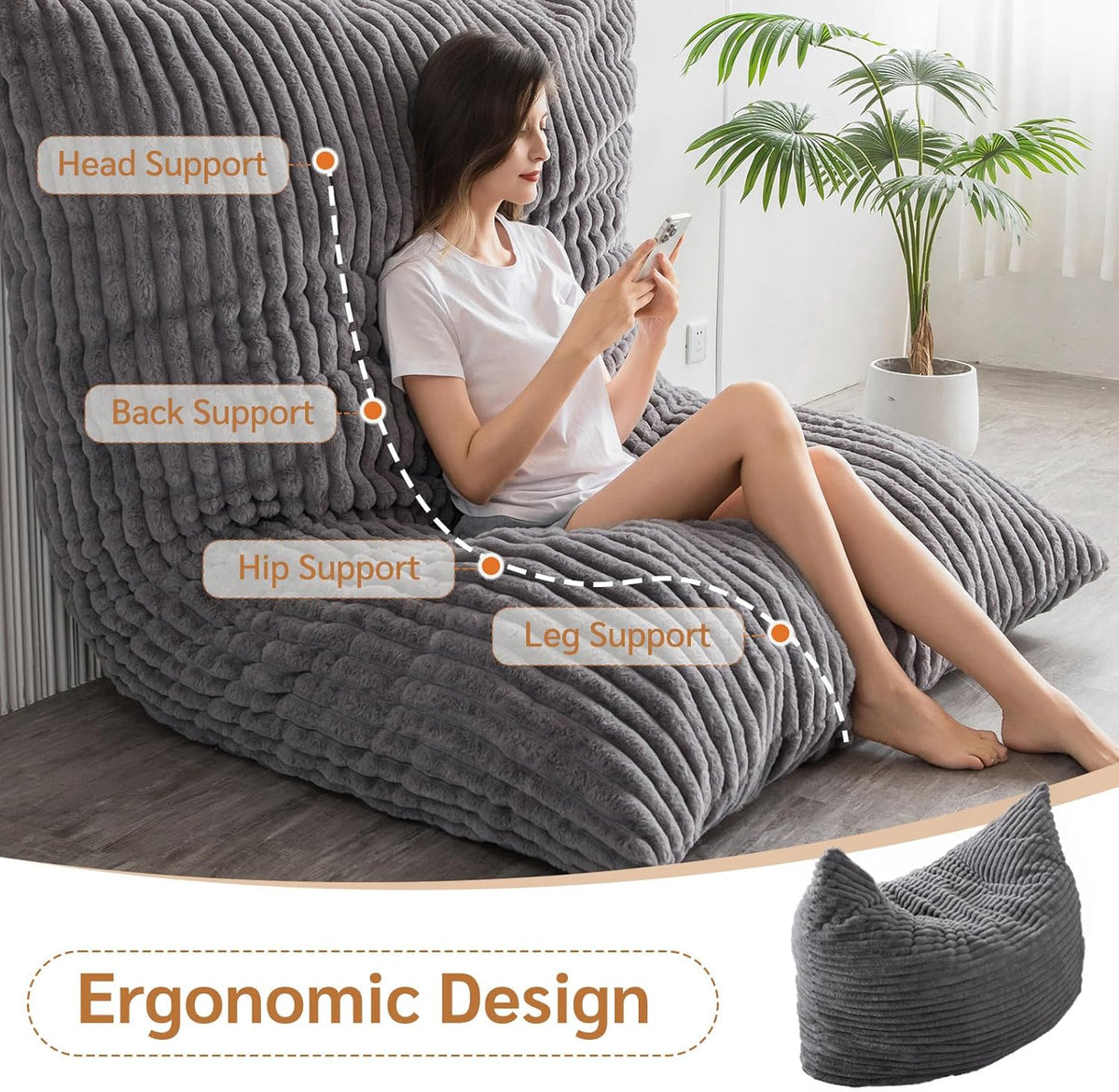 BYBYME 3 in 1 Bean Bag Chairs, Bean Bag Bed for Adults High-Density Foam Filling, Convertible Sofa Bed Faux Fur, Giant Bean Bag Chairs for Adults