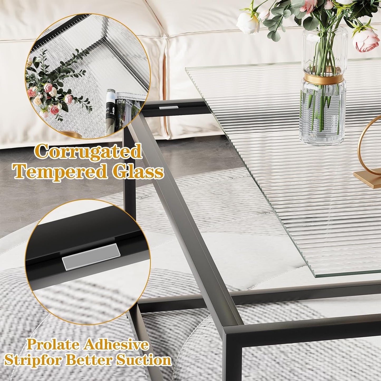 Glass Coffee Table Modern Center Table,Minimalist Coffee Table Sofa Side Tea Table for Living Room,Tempered Glass-top with Sturdy Metal Frame, Easy Assembly,26.4 x 26.4 x 15.7 Inches, Black