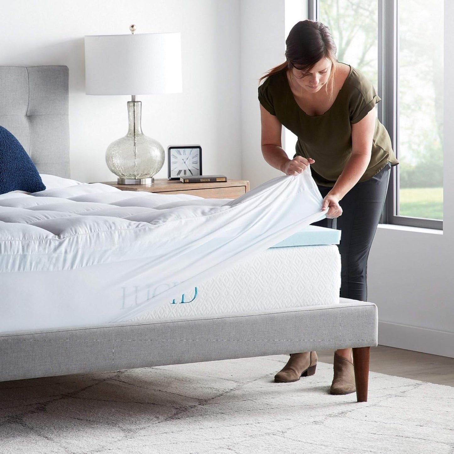 LUCID 4 Inch Down Alternative and Gel Memory Foam Mattress Topper - Three Toppers In One - Full , White