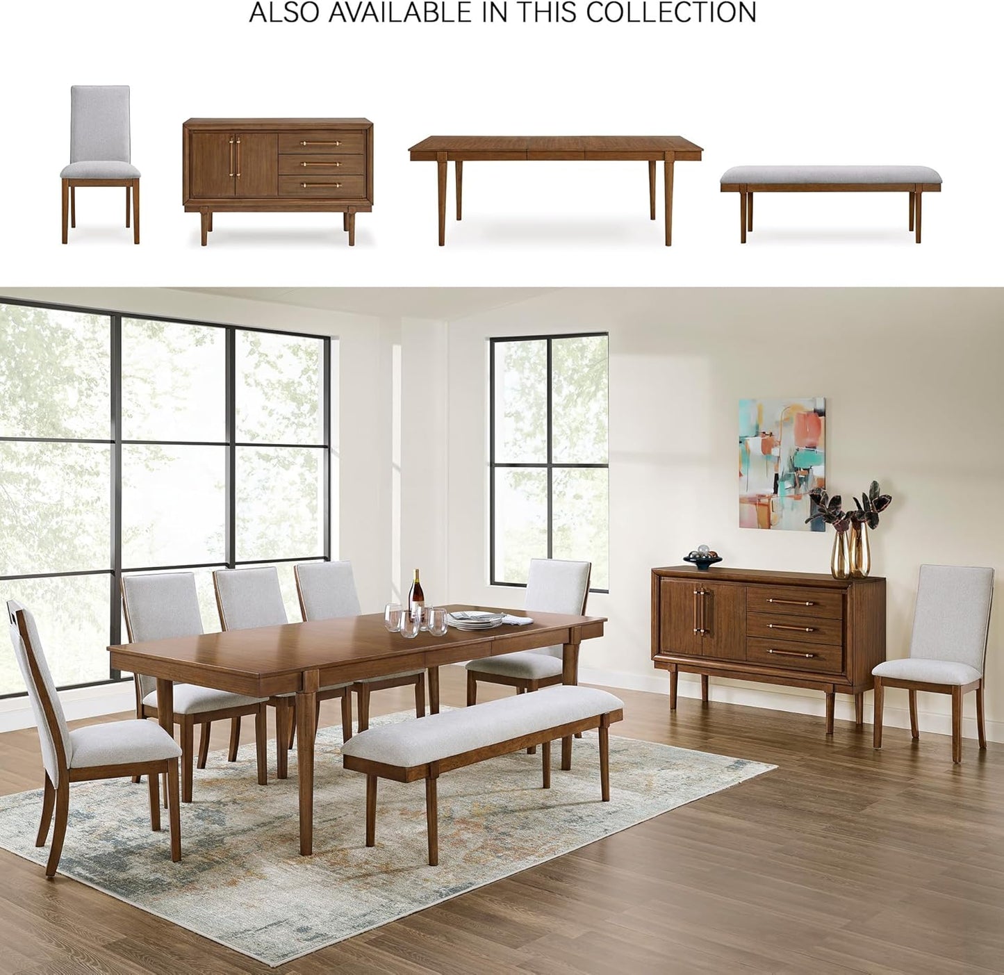 Signature Design by Ashley Lyncott Contemporary Upholstered Armless Dining Chair with Cutout Handle, Set of 2, Beige & Light Brown